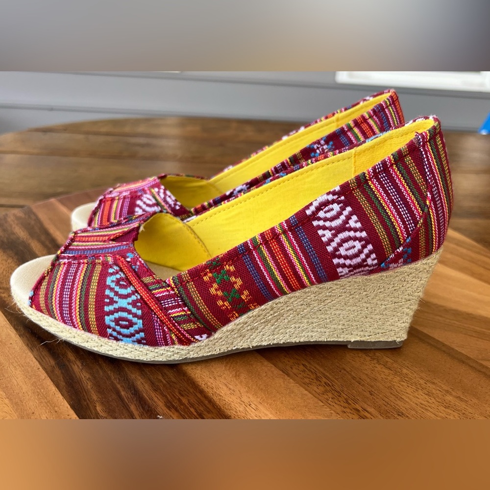 Sonoma Multicolored Fabric Open Peep Toe Espadrilles Wedge Slip On Shoes Sz 8
